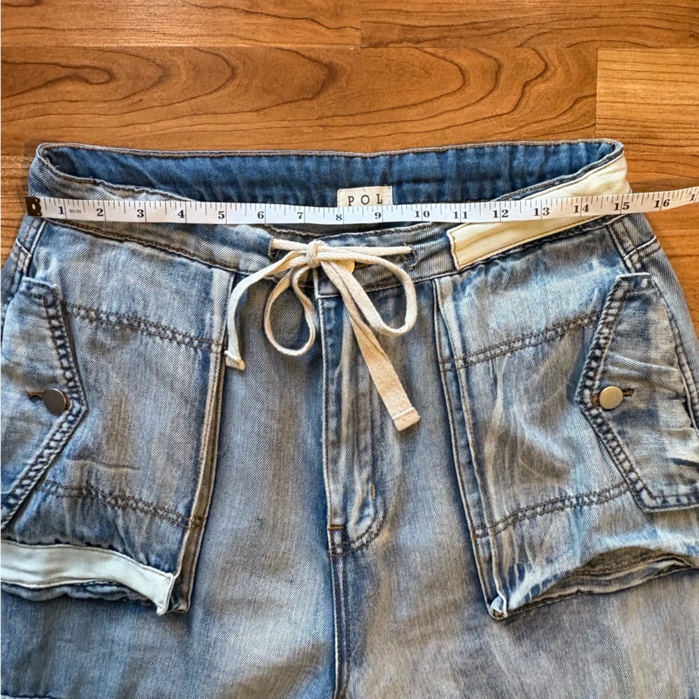 POL Multi Cargo Pocket Drawstring Waist Baggy Denim Joggers Women’s Large - Picture 12 of 15